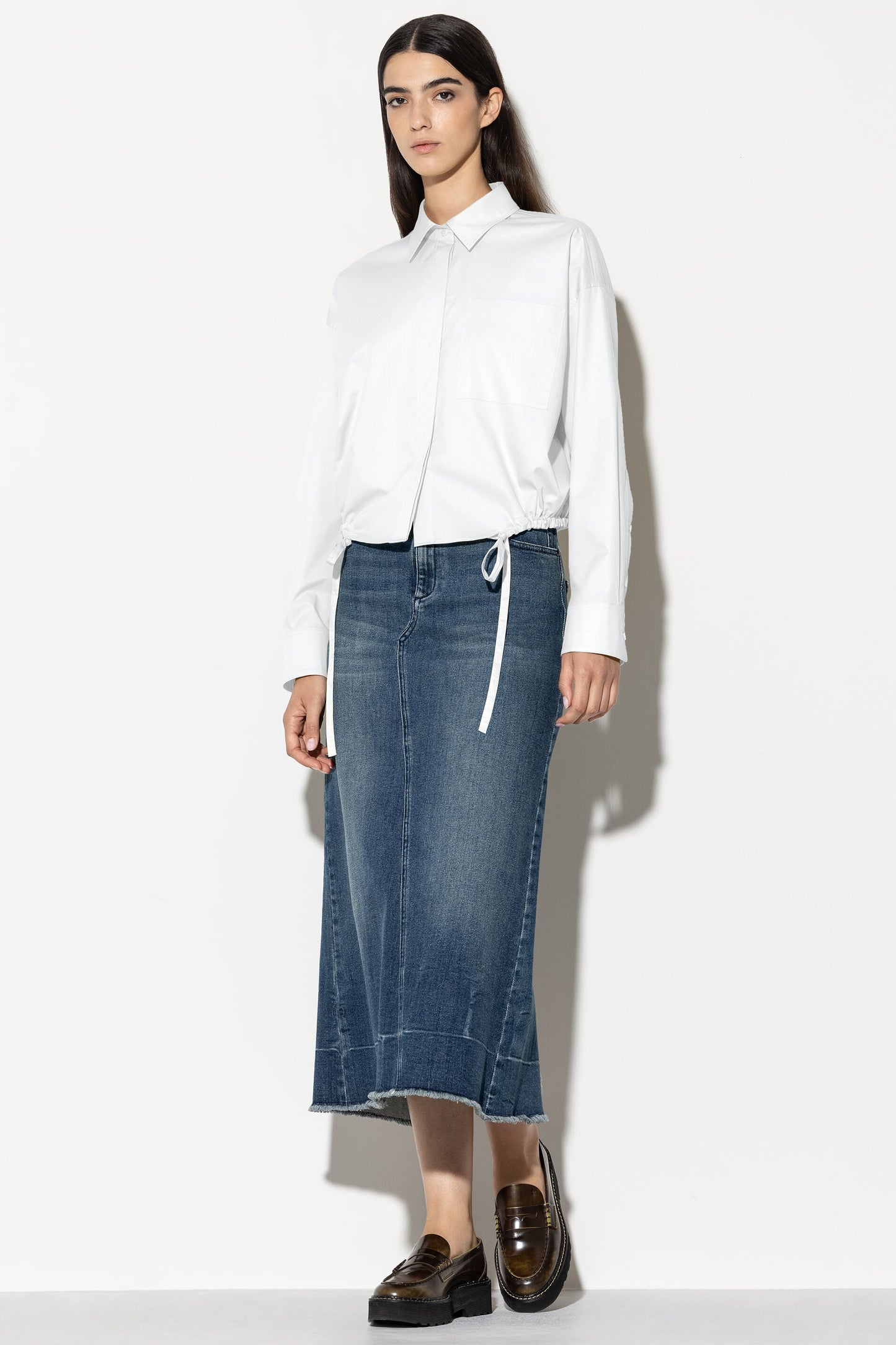 Blouson-Style Gabardine Blouse