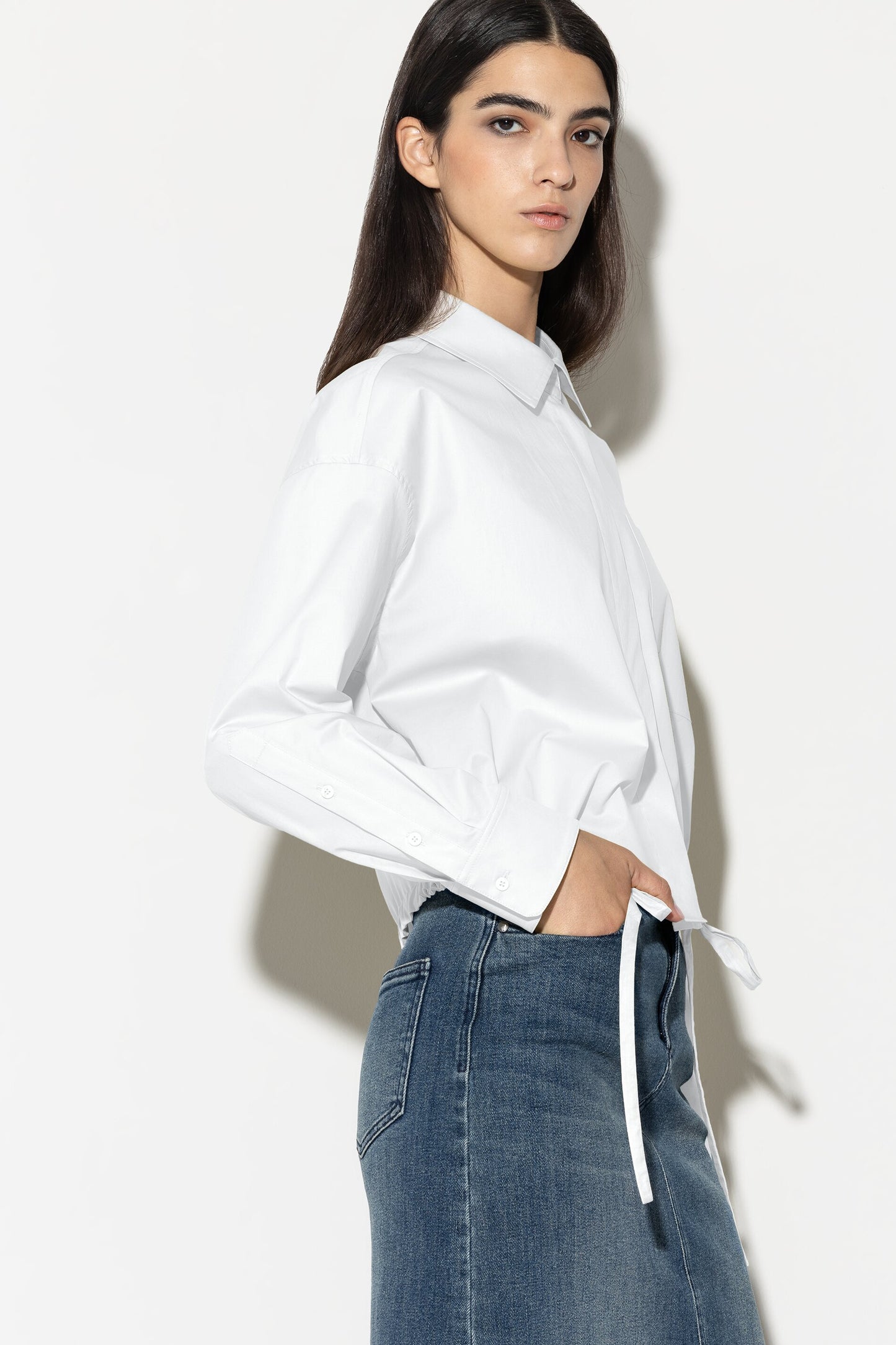 Blouson-Style Gabardine Blouse