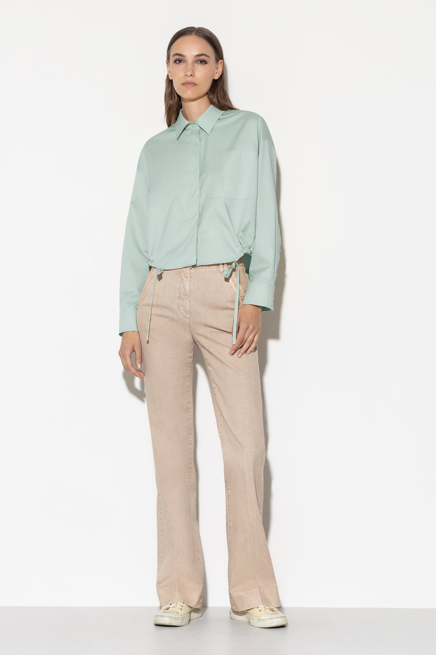 Blouson-Style Gabardine Blouse