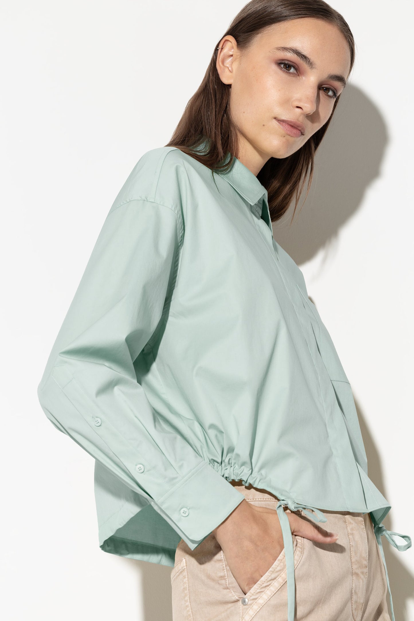 Blouson-Style Gabardine Blouse