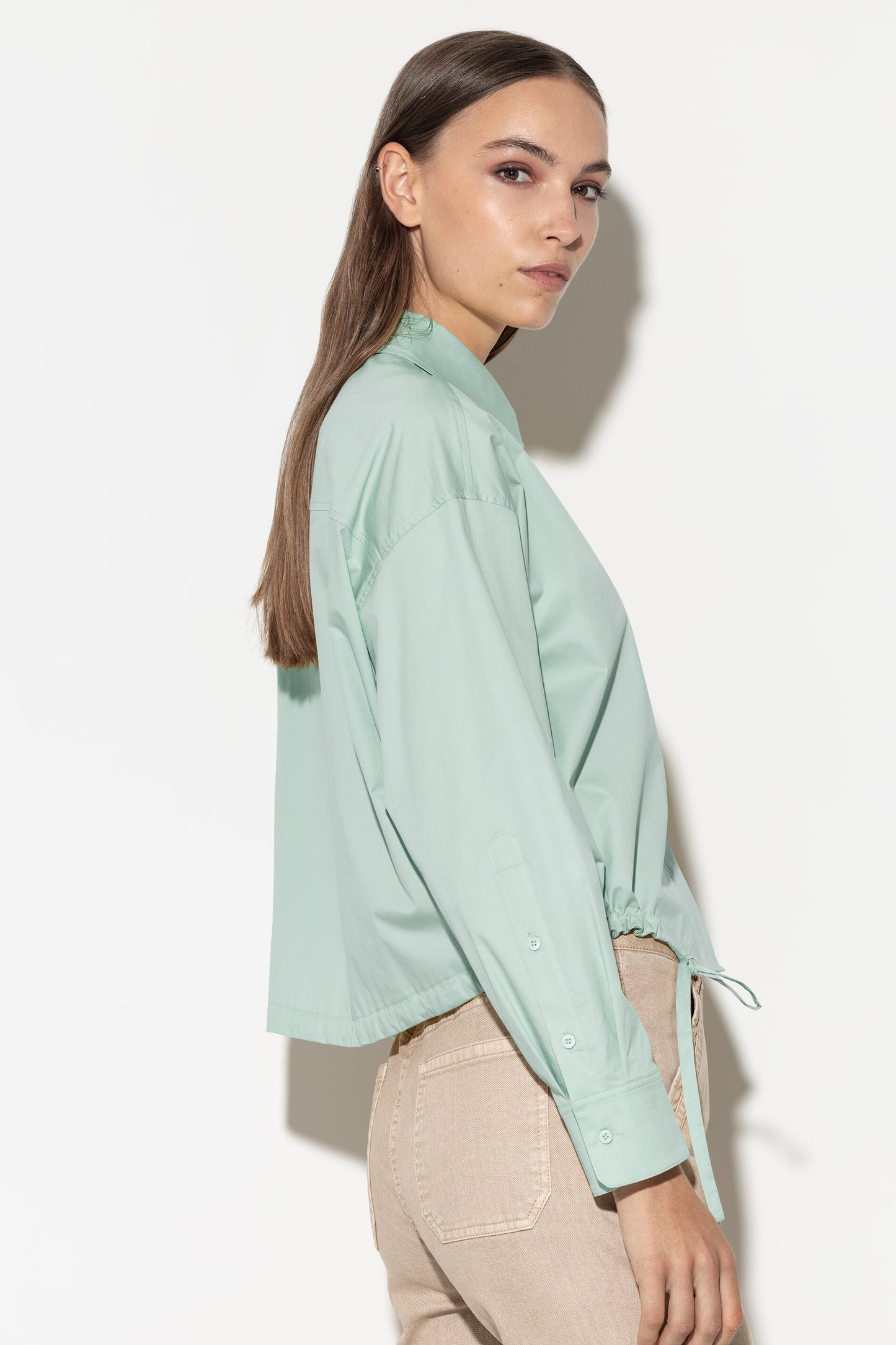 Blouson-Style Gabardine Blouse