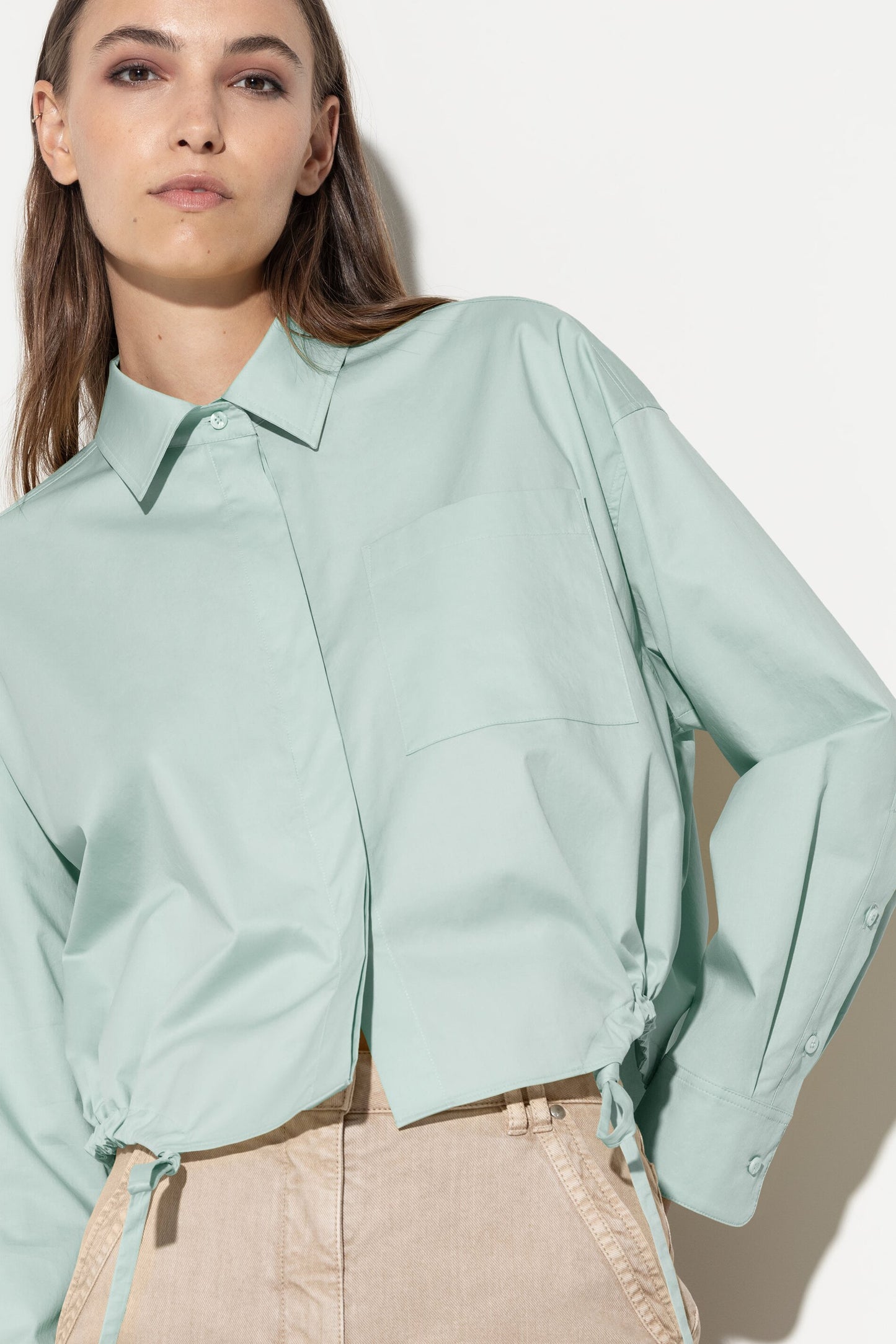 Blouson-Style Gabardine Blouse