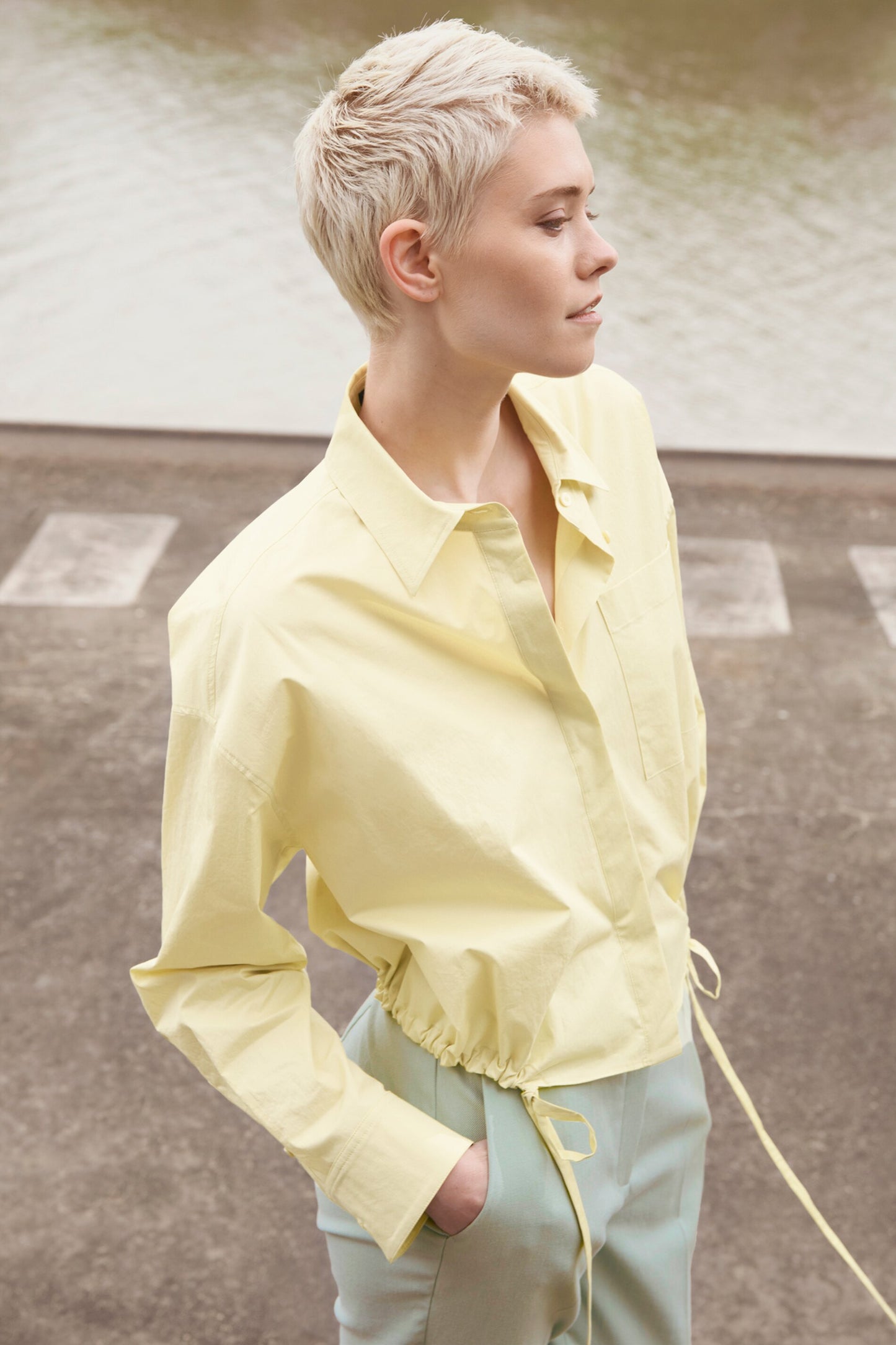Blouson-Style Gabardine Blouse