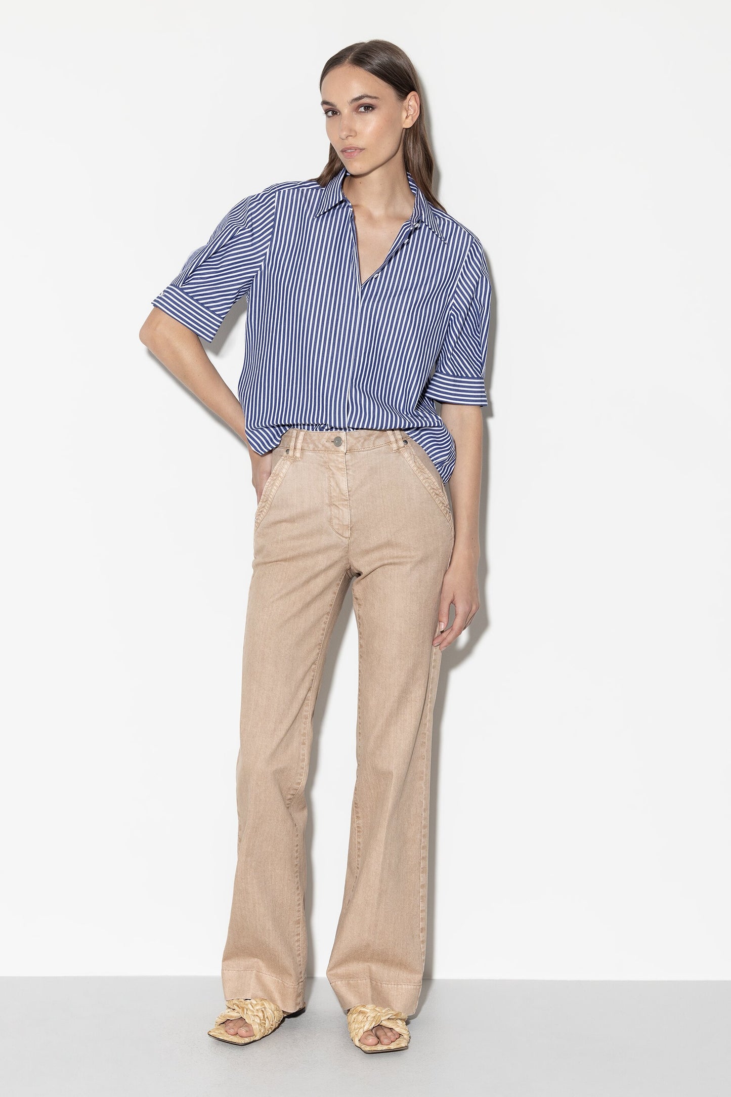Short-sleeve Striped Blouse