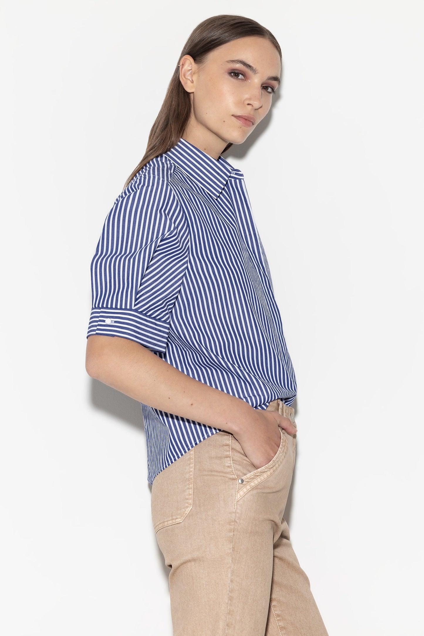 Short-sleeve Striped Blouse