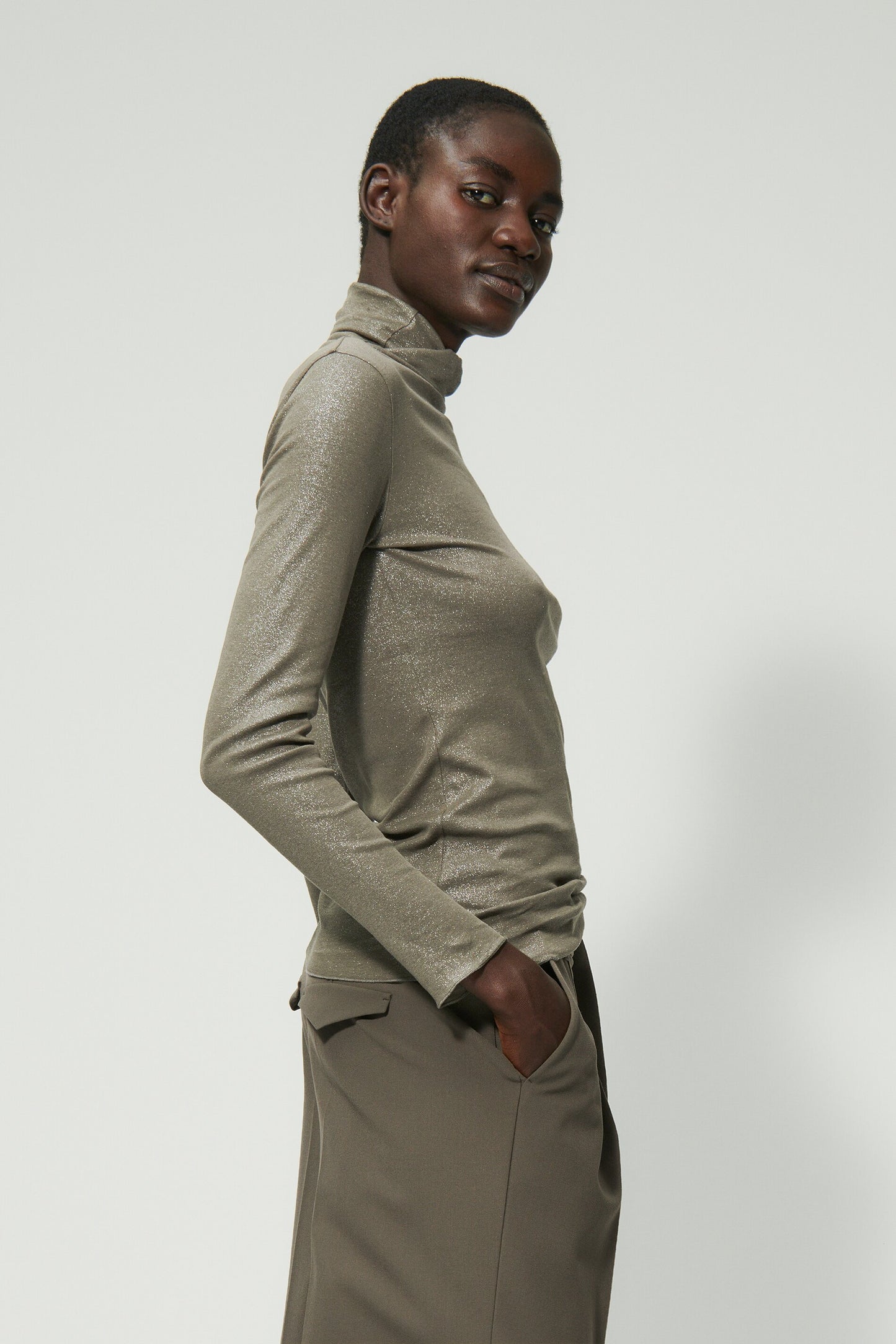 Sweater with shiny all-over foil print