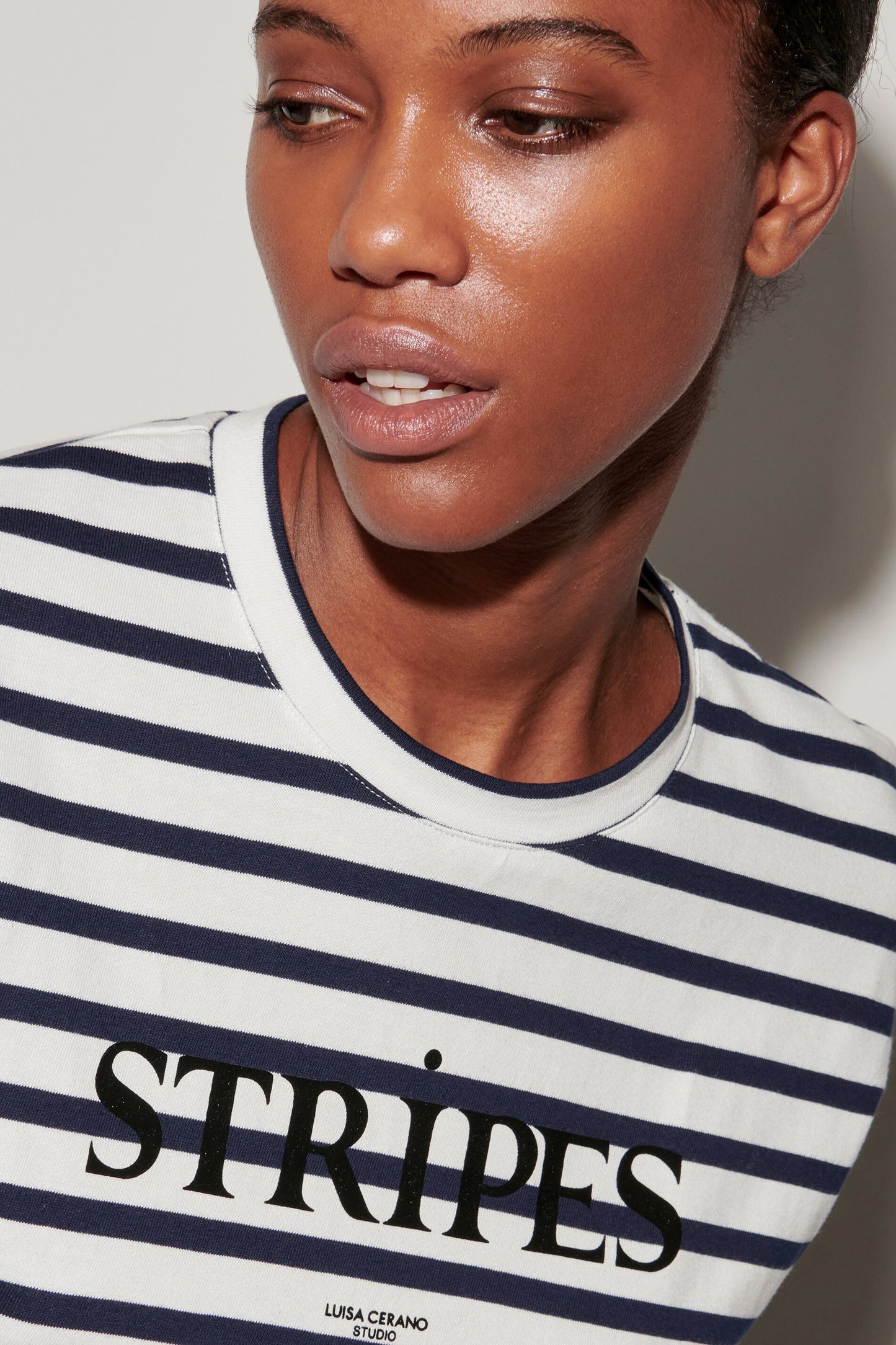 Striped T-shirt with Printed Lettering