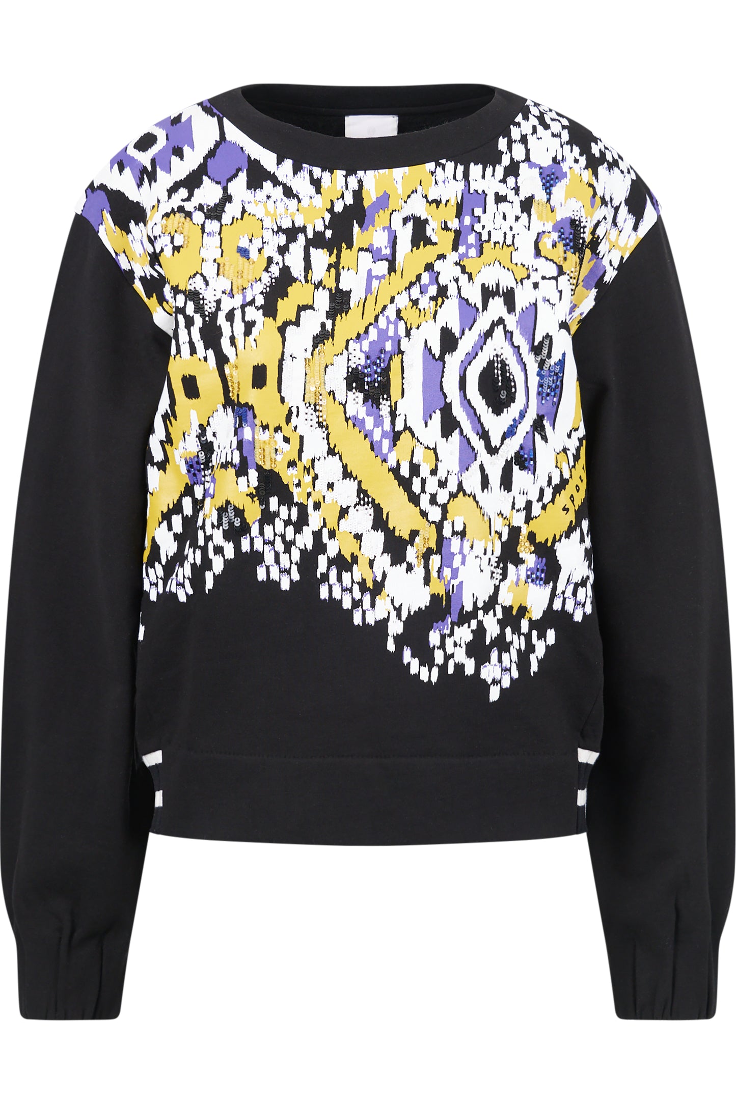 串珠亮片裝飾印花圓領套頭衫