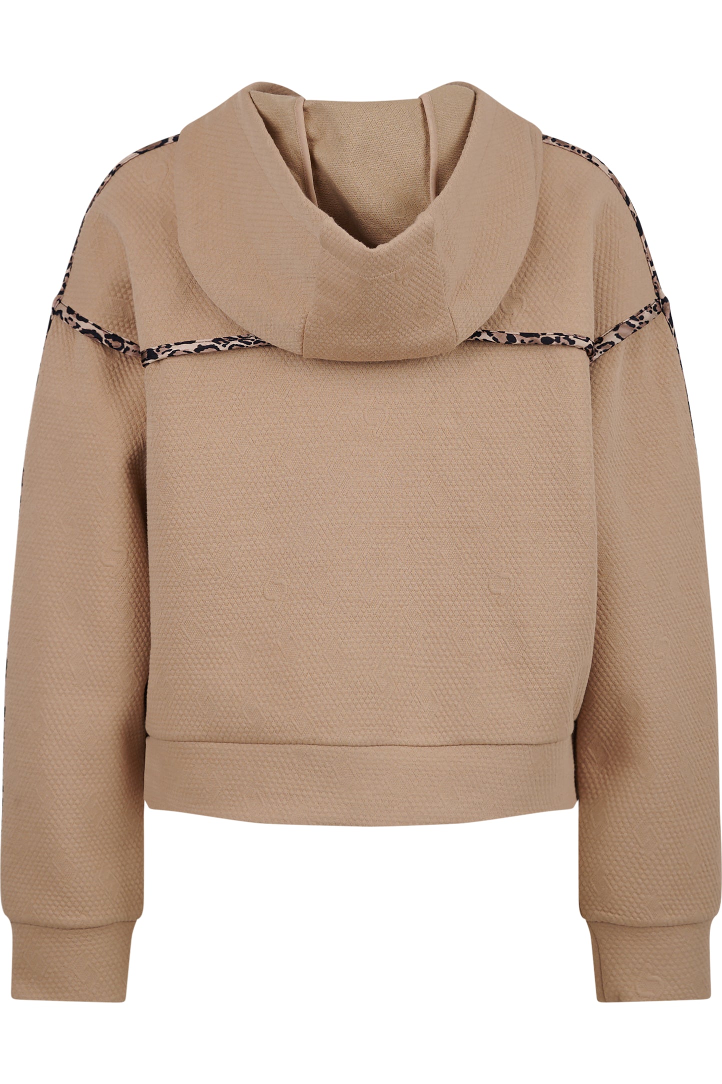 豹紋鑲邊抽繩連帽提花衛衣