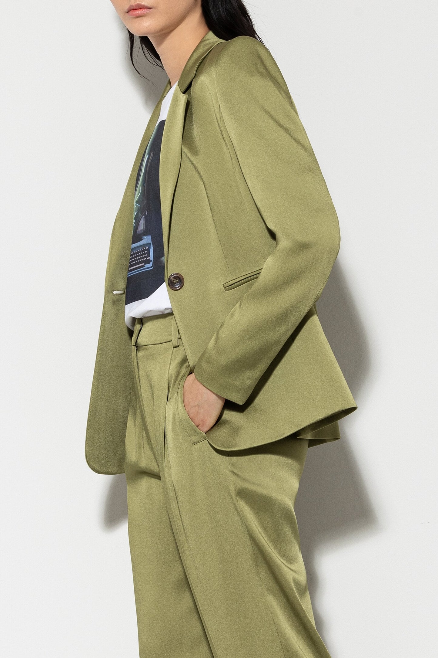 One-button Satin Blazer