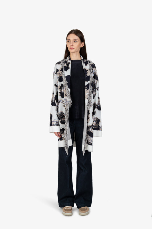 亮片裝飾豹紋青果領針織開衫