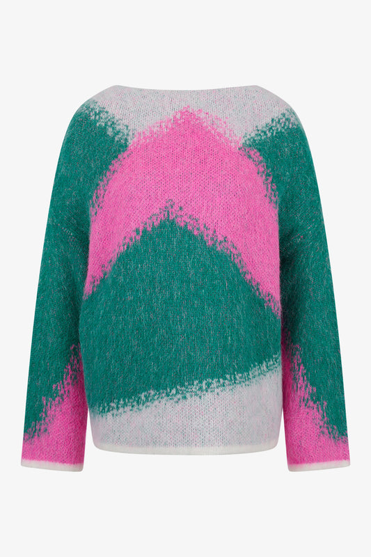 彩色圖案船領套頭衫