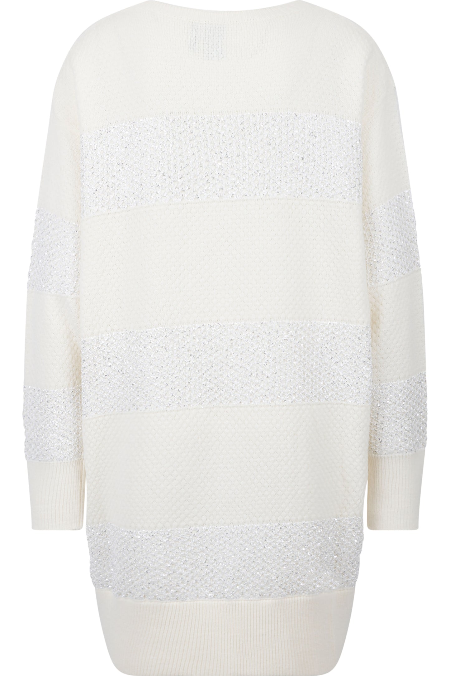 微閃粗眼針織條紋拼接長袖套頭衫