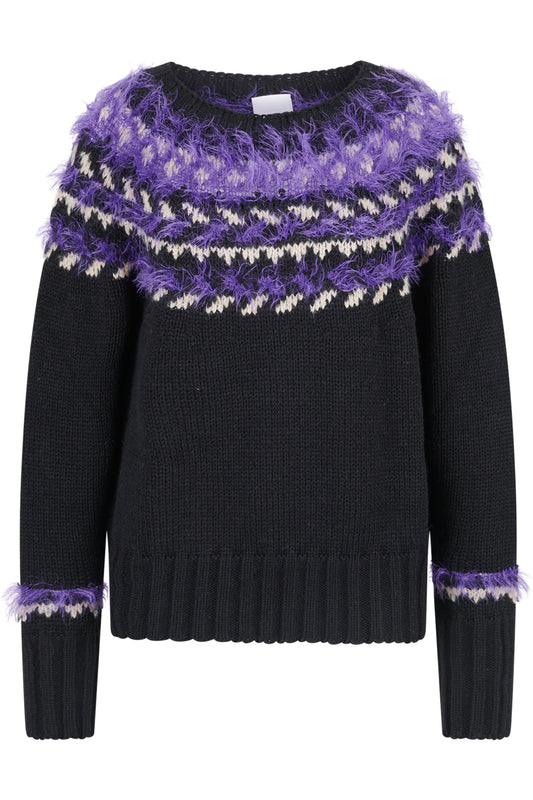 3D提花圖案圓領長袖針織套頭衫