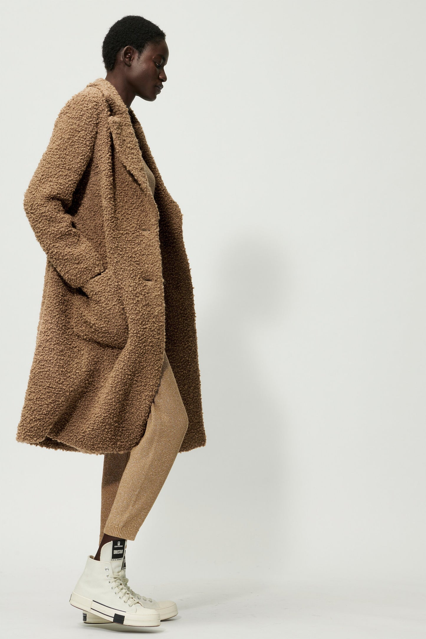 Long coat in luxurious bouclé wool