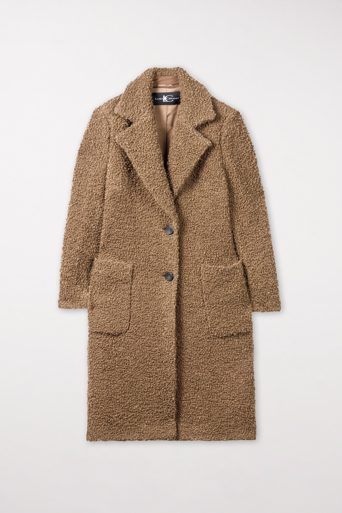 Long coat in luxurious bouclé wool