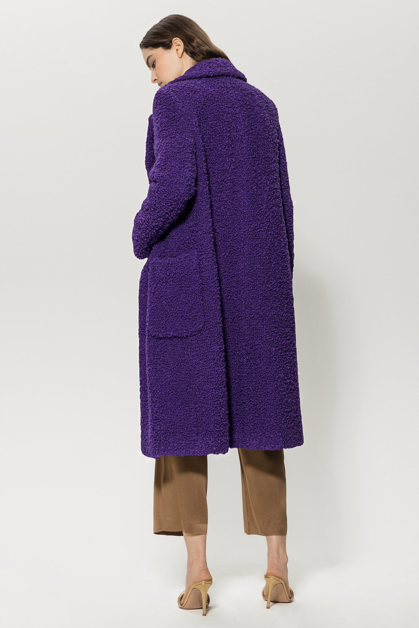 Long coat in luxurious bouclé wool
