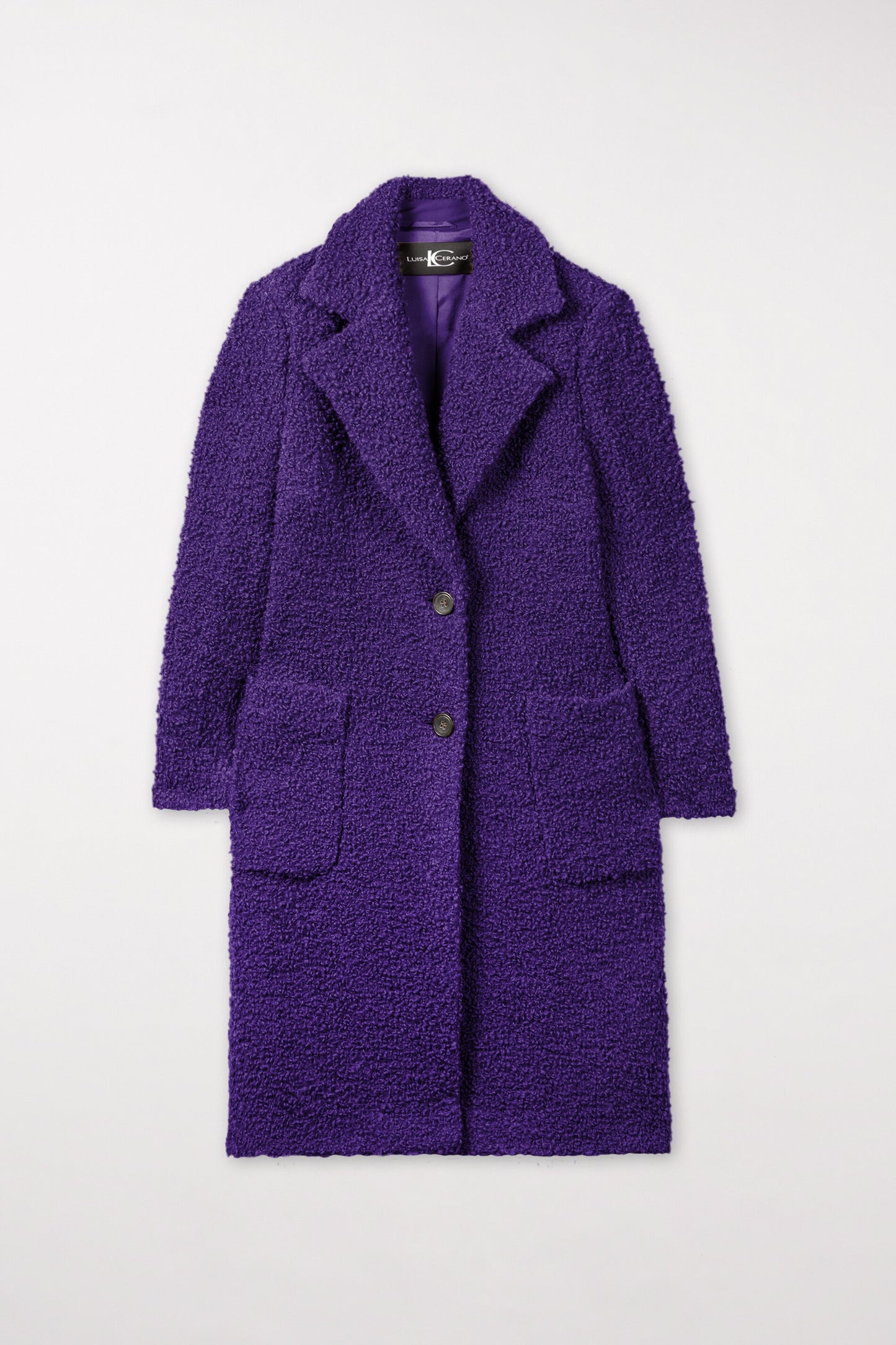 Long coat in luxurious bouclé wool