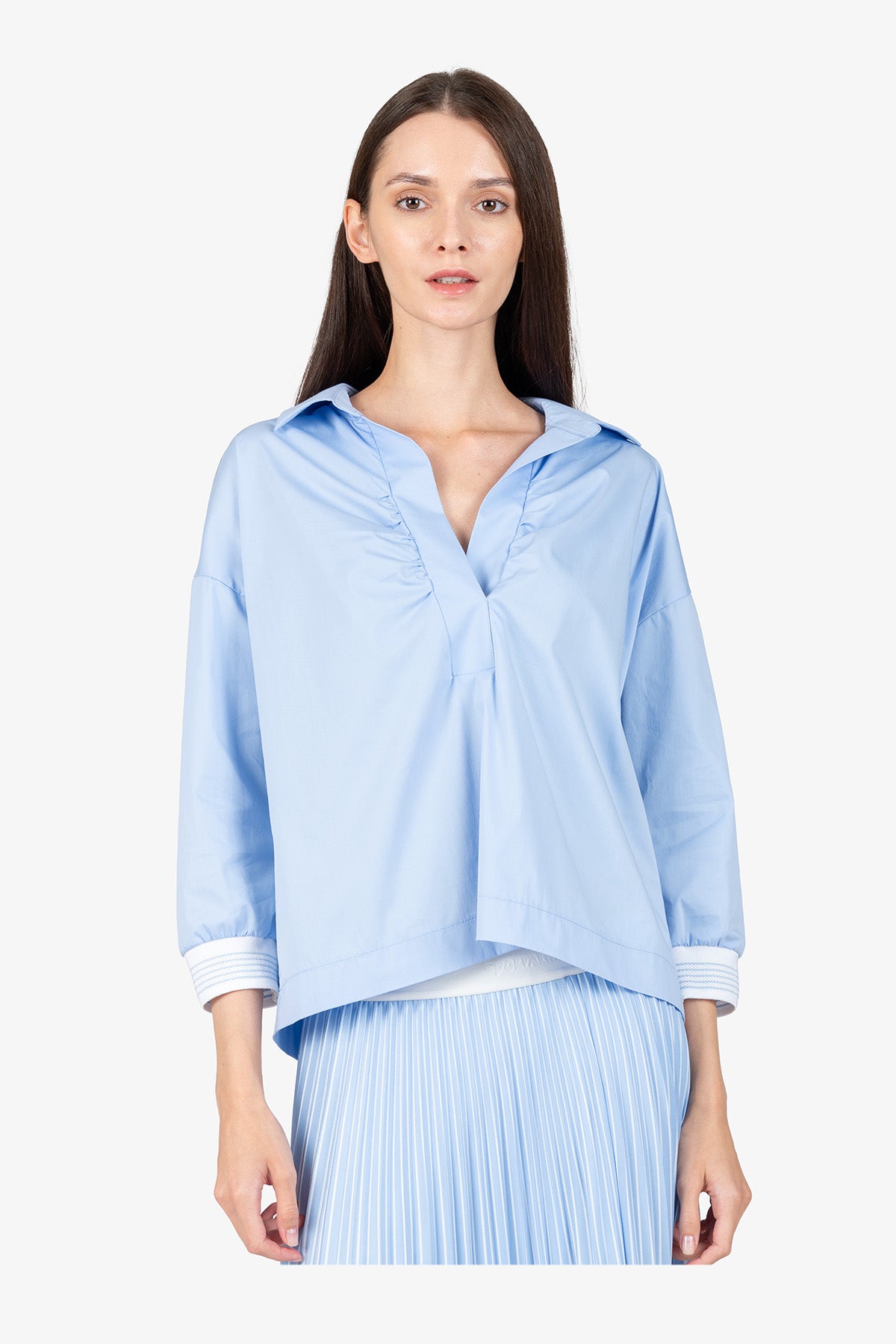 Short Blouse with Shirt Collar