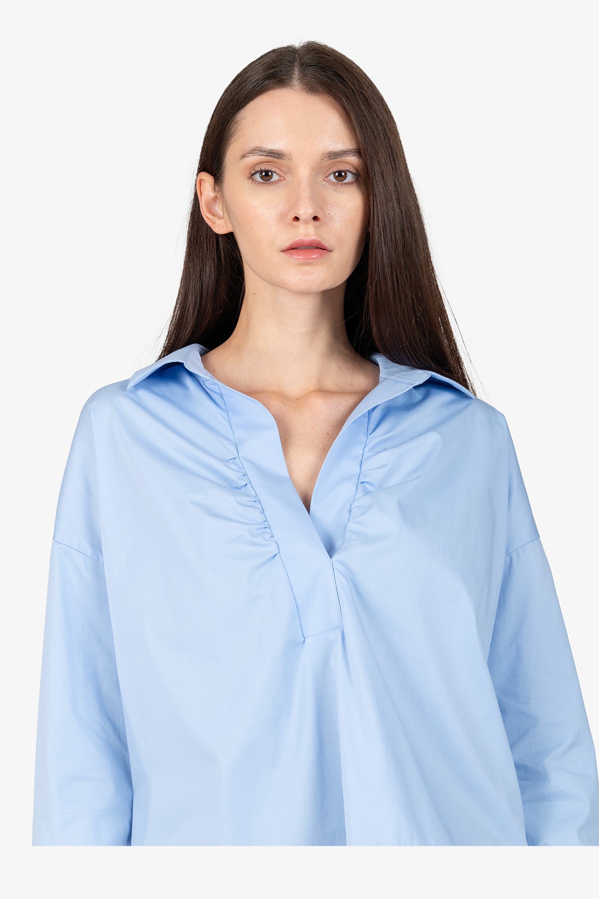Short Blouse with Shirt Collar