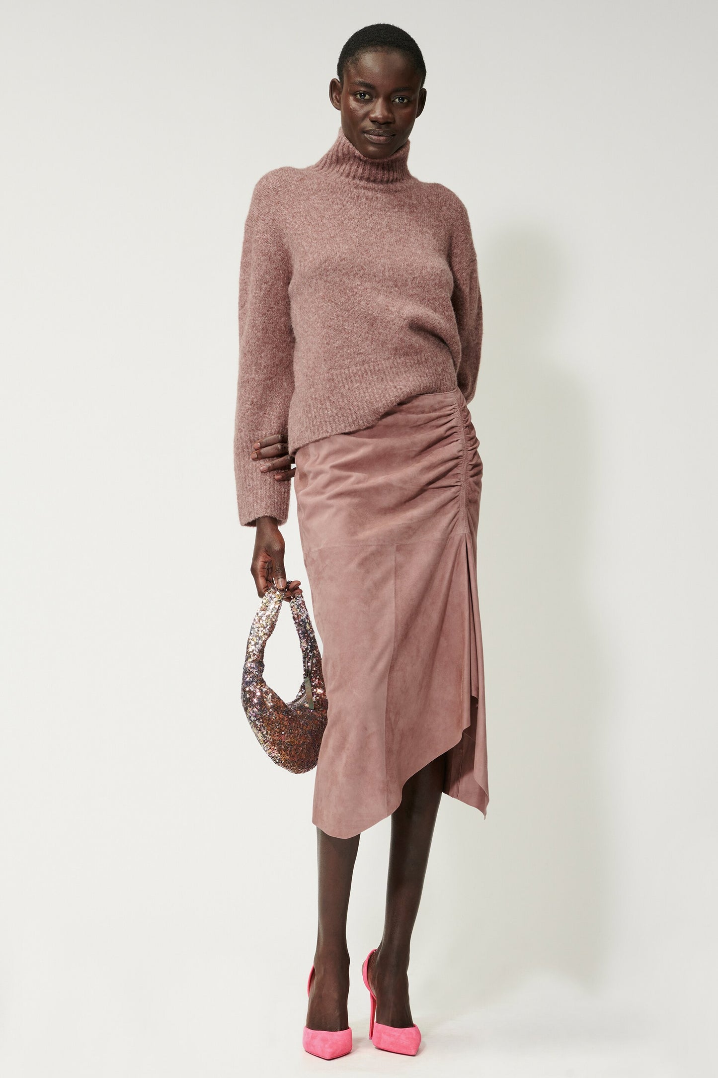 Suede Midi Skirt with ruffles