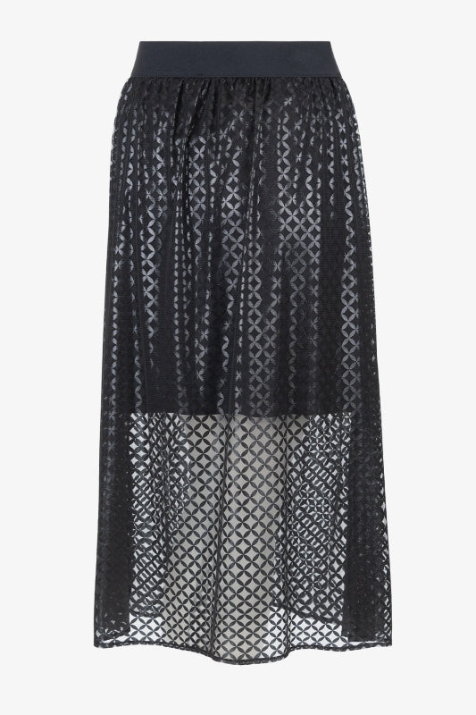 Long Mesh Skirt with Graphic Print