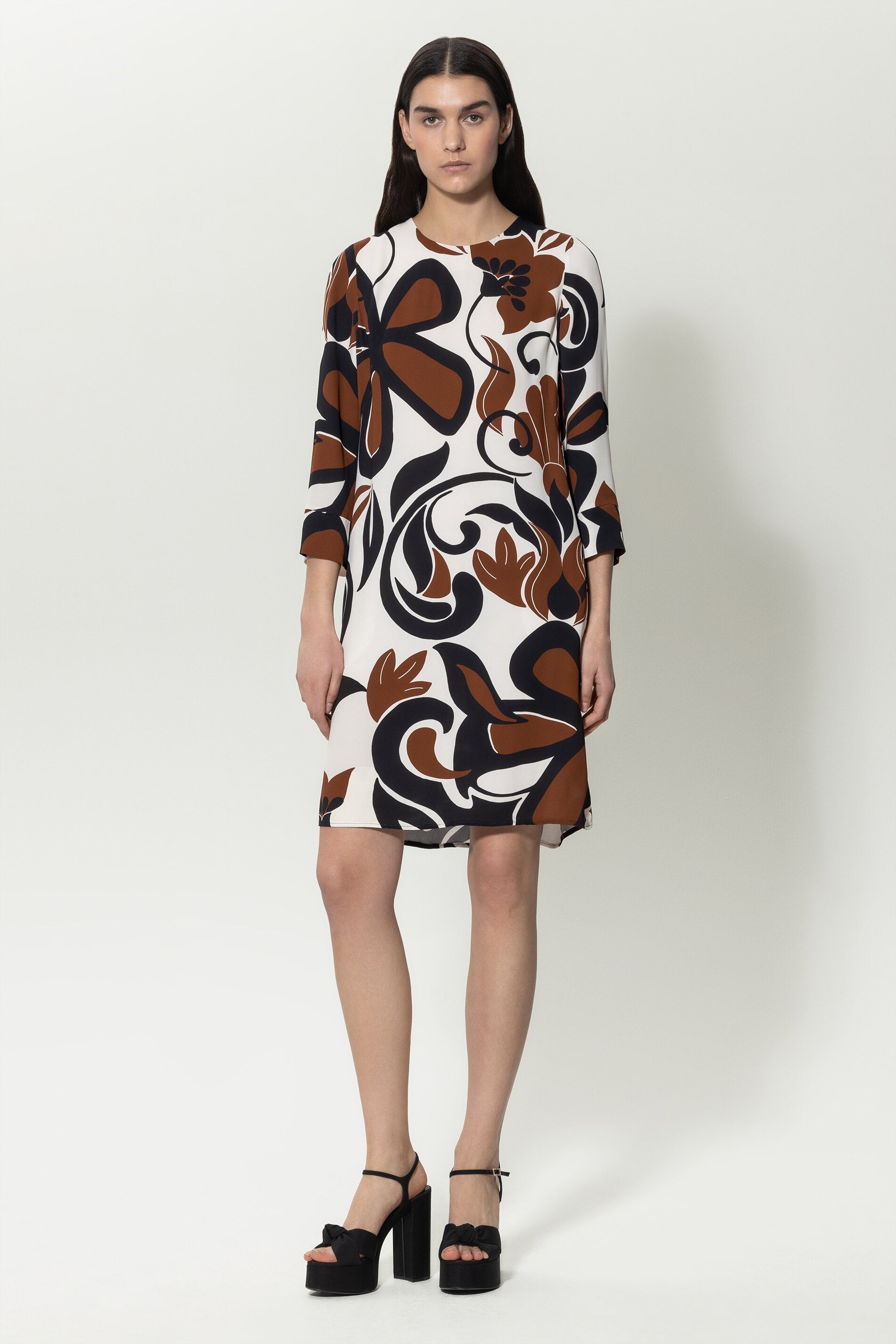 Straight-cut Dress with Graphic Floral Print Straight-cut Dress with Graphic Floral Print