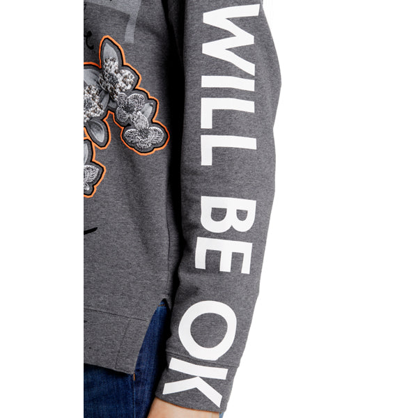 Printed sweatershirt with beads decorations
