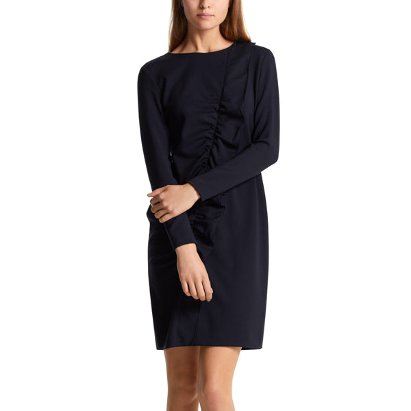 Dress with an asymmetric flounce