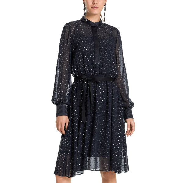 Dress with silver foil particles