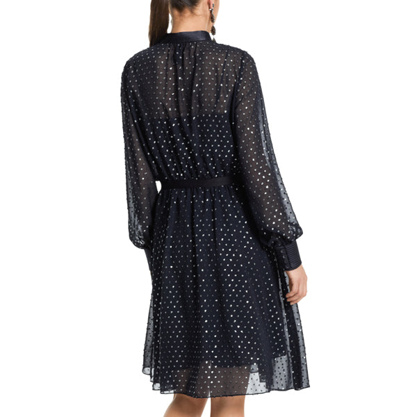 Dress with silver foil particles
