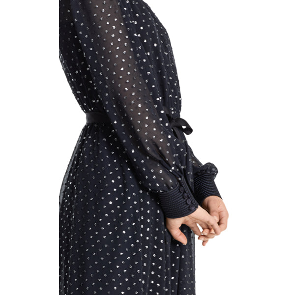 Dress with silver foil particles