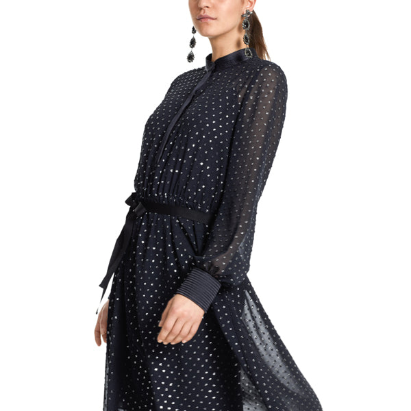 Dress with silver foil particles
