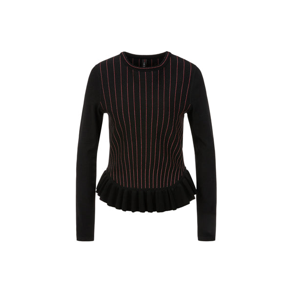 Sweater with contrast stripes and flounce hem