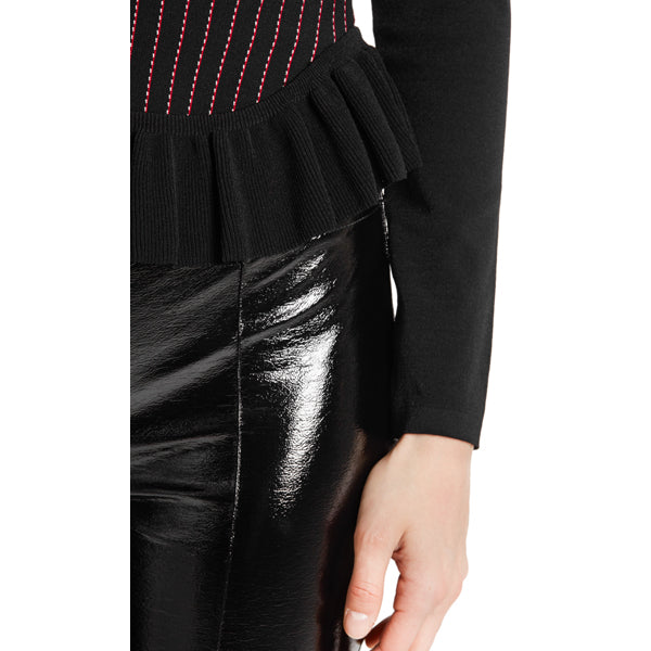 Sweater with contrast stripes and flounce hem