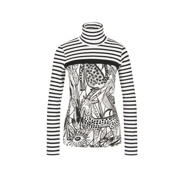 Roll-neck top with mixed patterns