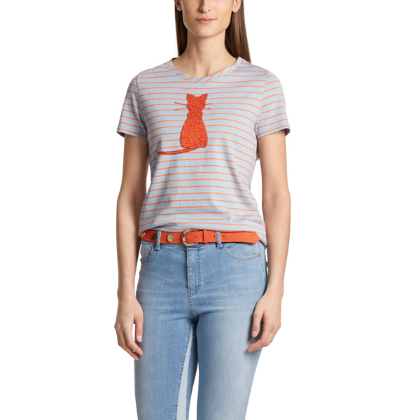 Striped T-shirt with cat pattern
