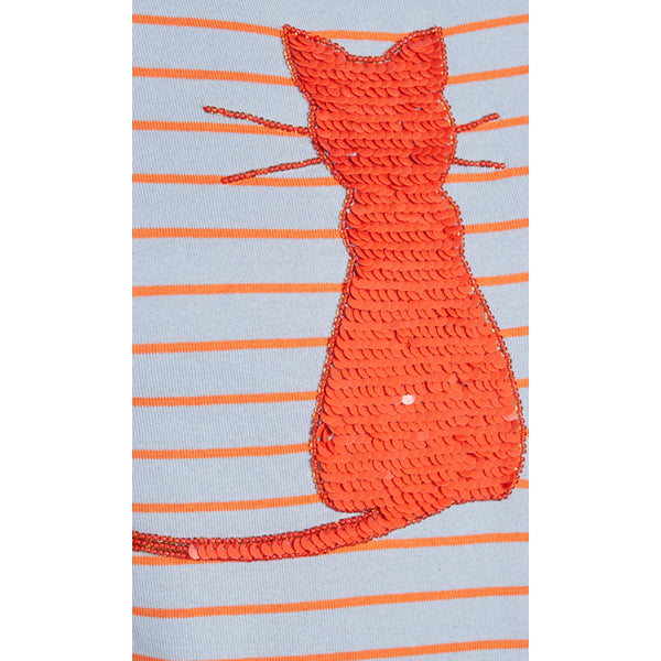 Striped T-shirt with cat pattern