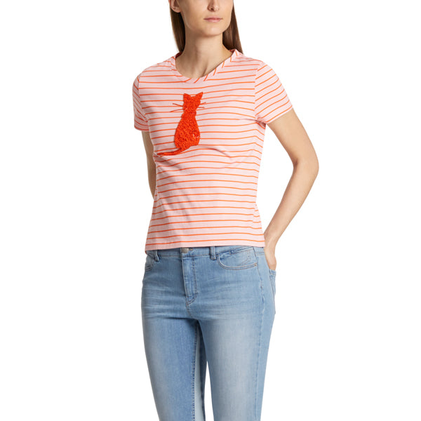 Striped T-shirt with cat pattern