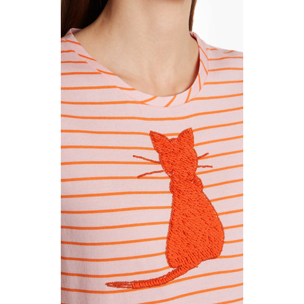 Striped T-shirt with cat pattern