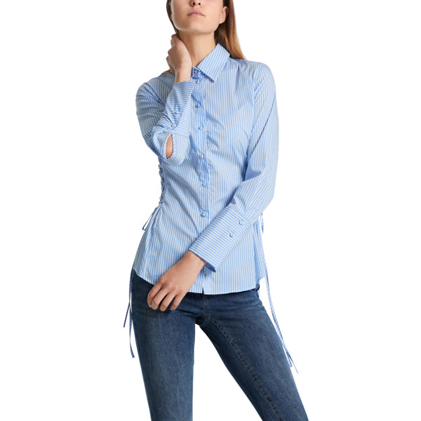 Striped blouse with drawstring