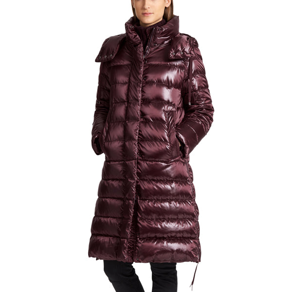 Shiny down coat in satin