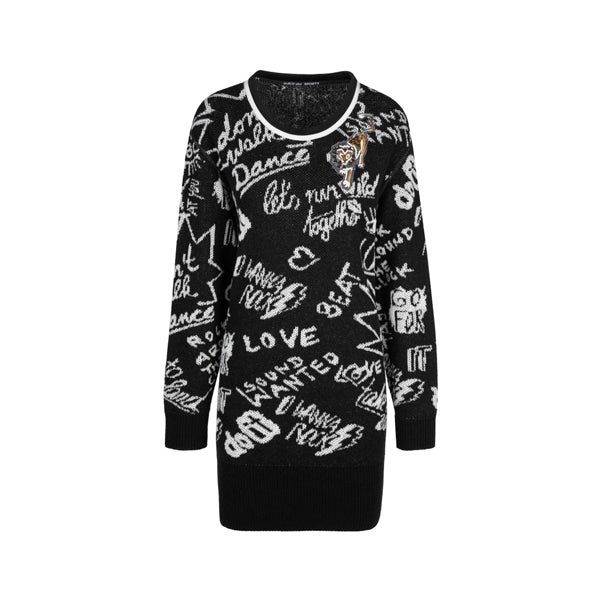 Knitted dress with slogans