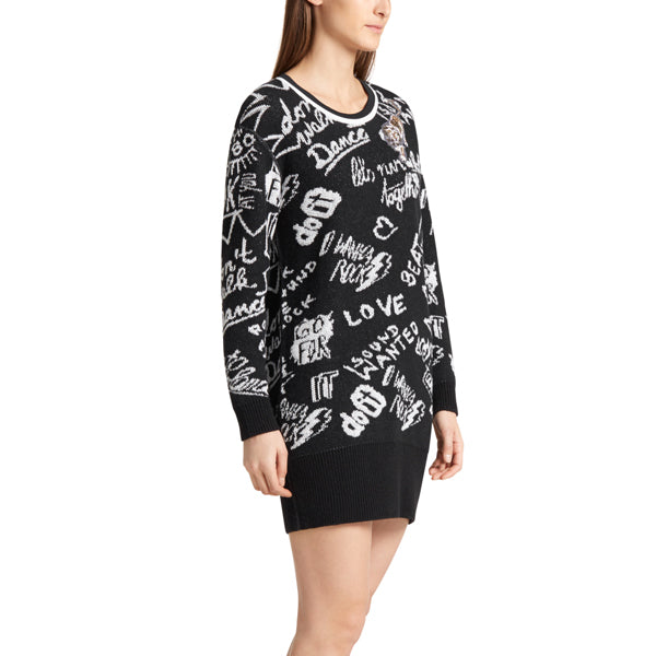 Knitted dress with slogans