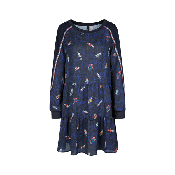 Crepe dress with flounces