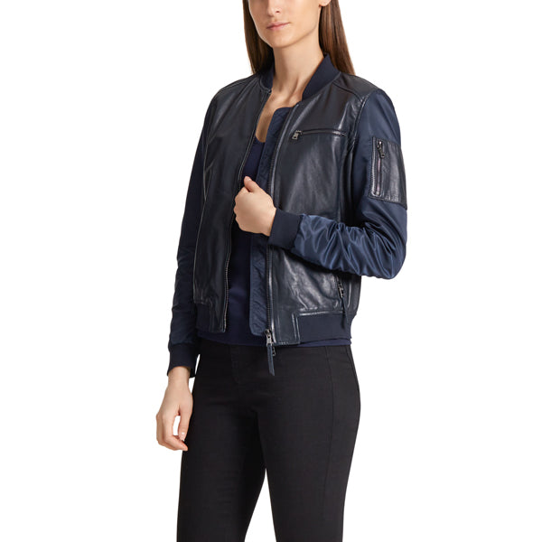 Leather bomber-style jacket
