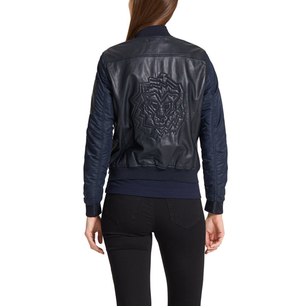 Leather bomber-style jacket