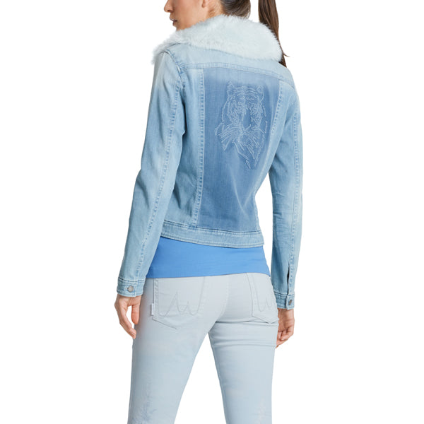 Jeans jacket with tiger embossing