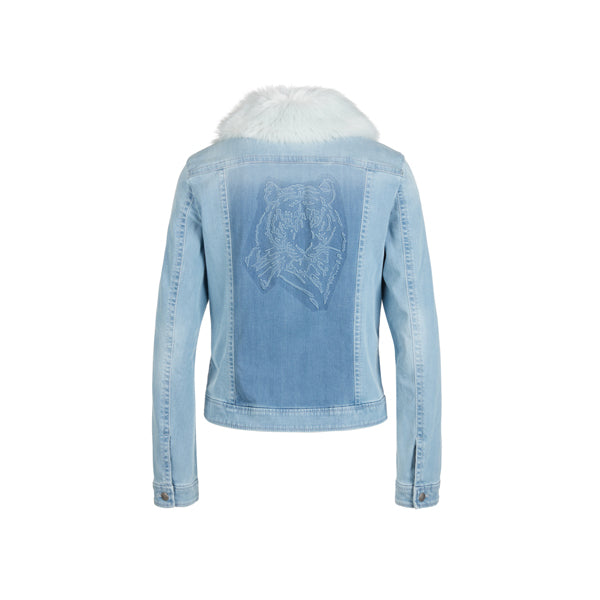 Jeans jacket with tiger embossing
