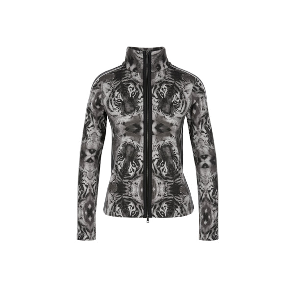 Fine-knit jacket with tiger print